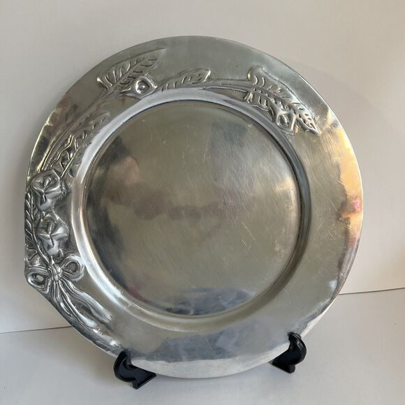 Mexican Pewter Silver Large charger LILLYS  10th Anniversary Gift Rustic - Picture 1 of 7